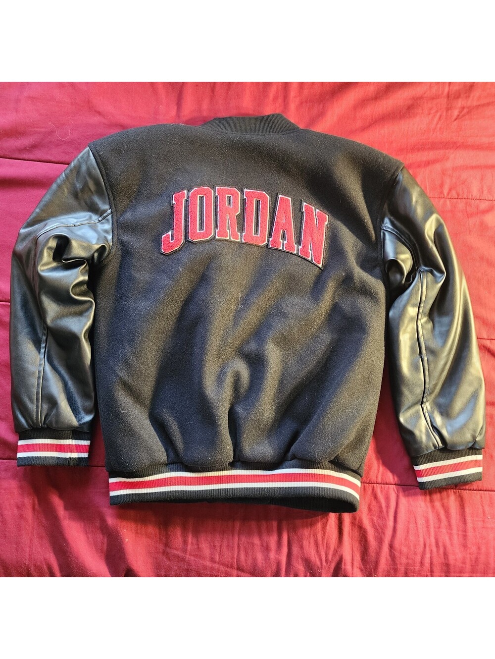 Jordan Boys Varsity Jacket Black L 12-13 Years 147-163cm Logo Striped Trim